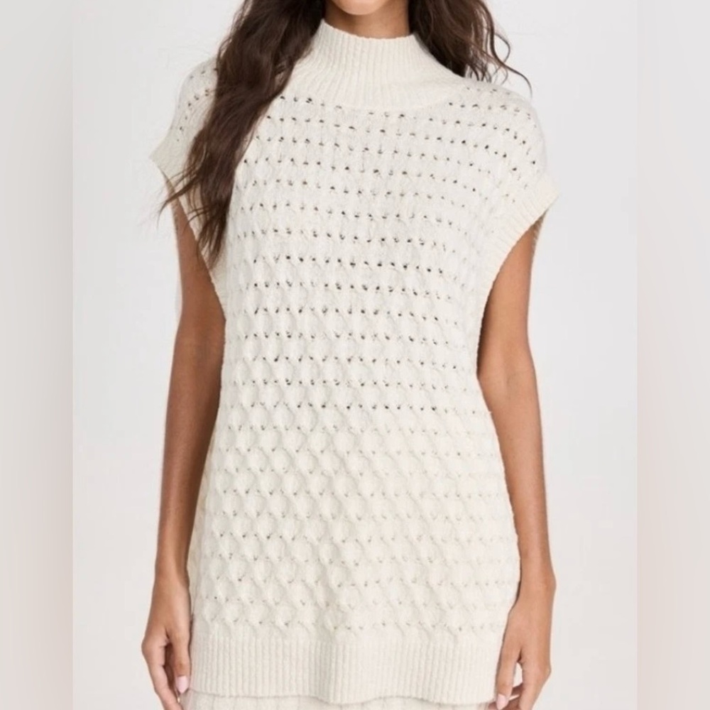 Free People Rosemary Mock Neck Cable Knit Cotton Tunic Sweater Vest Oversized S
